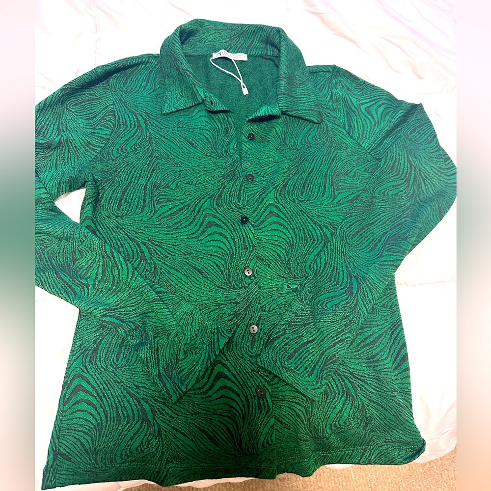 Zara green animal print shirt